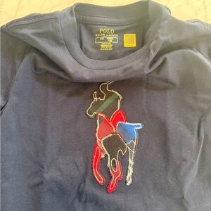 Ralph Lauren Navy Long Sleeve Tee with Multicolor Polo Pony Patch